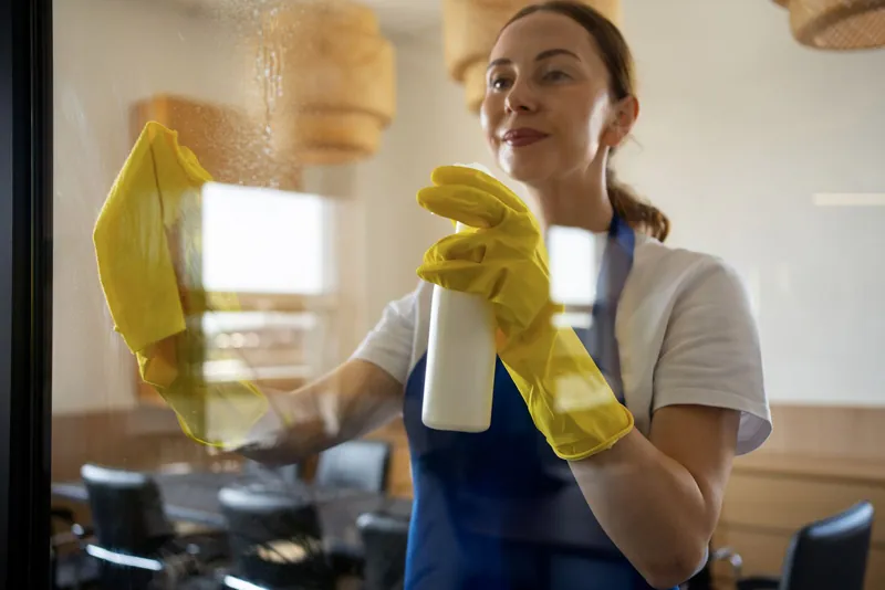 Detailed glass cleaning by the Maria Andrade team
