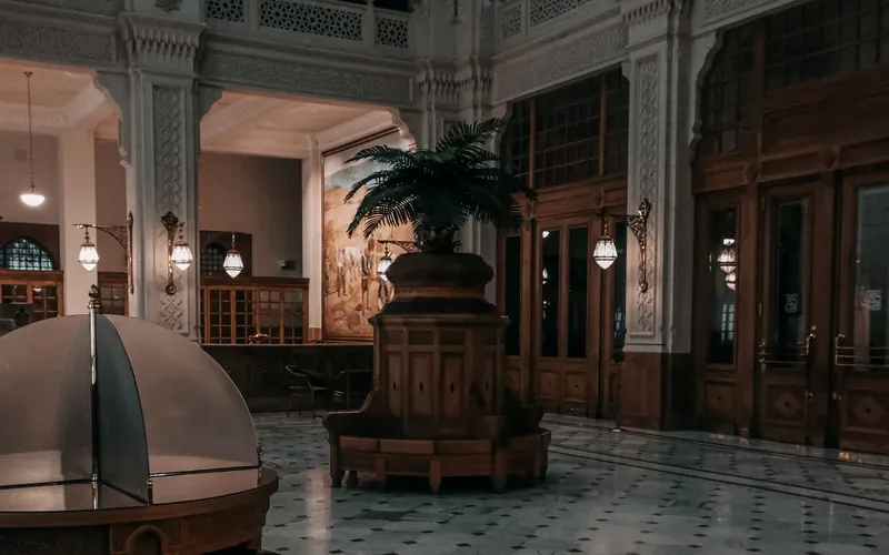 Elegant bank lobby interior cleaned by vetted, discreet crews
